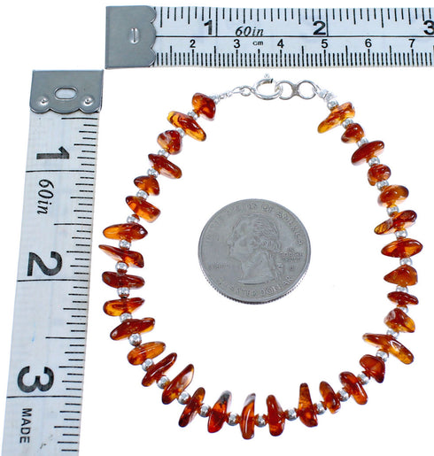 Southwestern Amber Genuine Sterling Silver Bead Bracelet DX117742